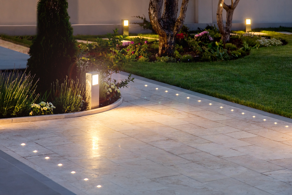 Marble,tile,playground,in,the,night,backyard,of,mansion,with